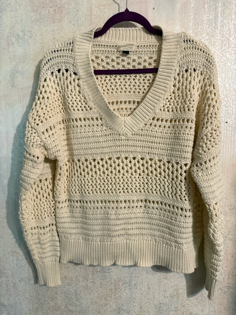 Universal Thread Cream Open-Knit V-Neck Sweater, Beach, Boho, Cottagecore, Sz XL